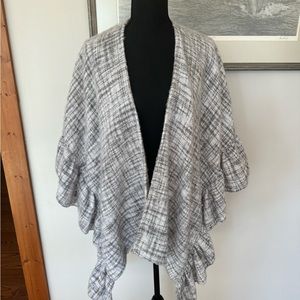 Heather Grey Plaid Ruffled Cardigan-One Size